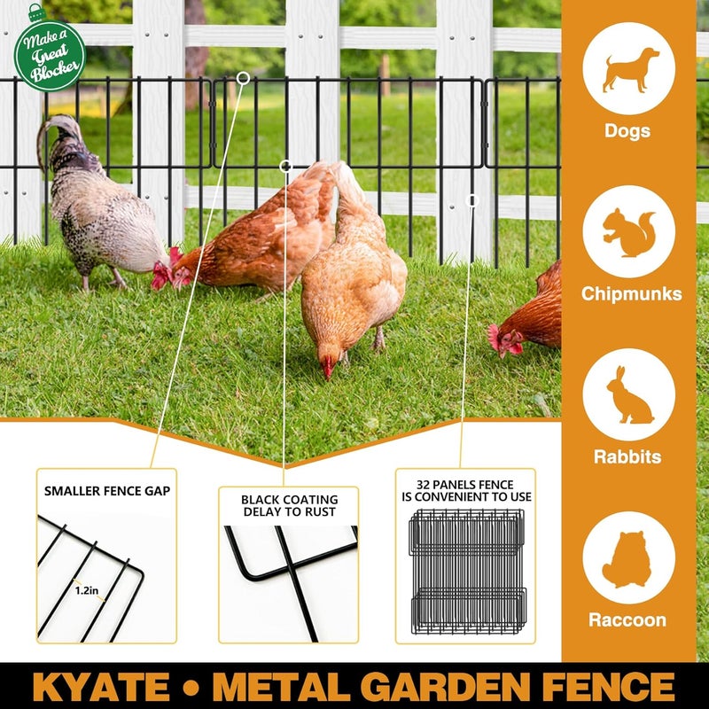 KYATE 15 Panels Animal Barrier Fence, 15ft(L) X 13inch(H) No Dig Fences Rabbits Barriers, Rustproof Metal Bottom Border Dog Blockers, Ground Stakes Defense for Garden Outdoor Landscape Patio - Image 2